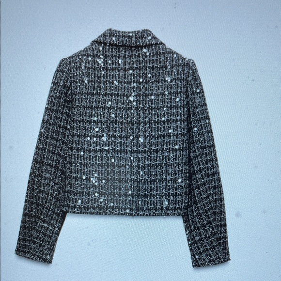 Zara Women's sequin accented Black and White Tweed Jacket  - new- stunning - Picture 5 of 8
